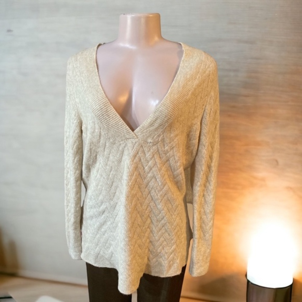 Chico's Cream Basket Weave Tunic Sweater V Neck S